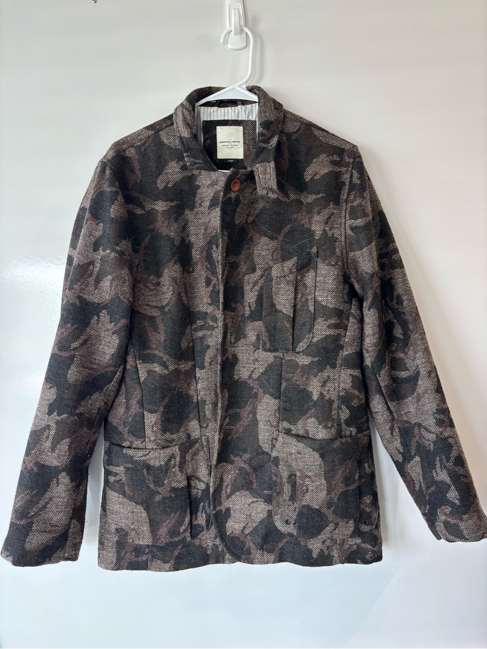 Marshall Artist Wool Camo Dress Coat Jacket Large Simms Sigal Vintage RARE